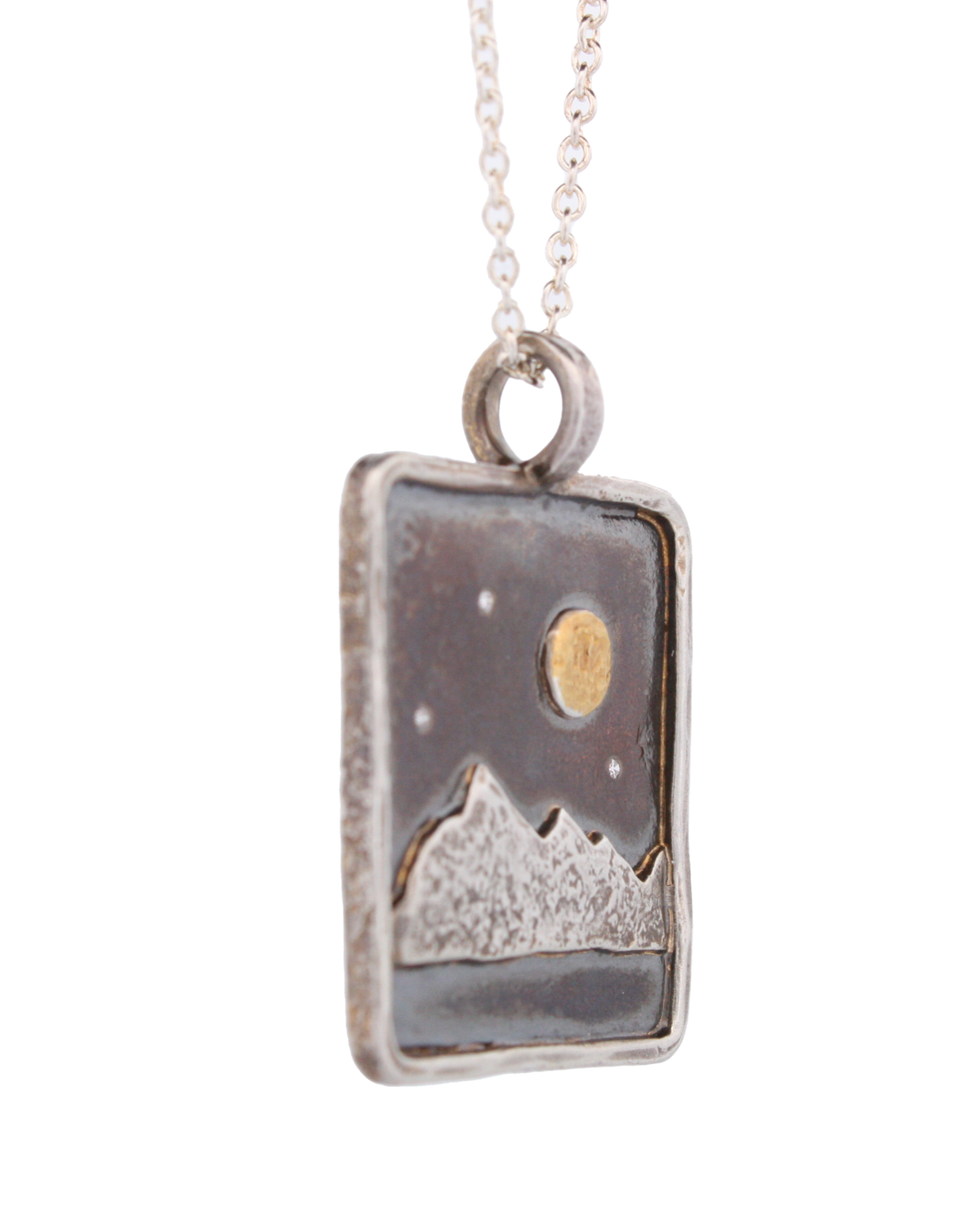 Mixed Metal and Diamond Mountain Scene Pendant Necklace Side